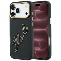 Husa pentru Apple iPhone 18 Pro Max / 17 Pro Max, Karl Lagerfeld, IML Big Signature Resin Logo Metal Frame, Neagra