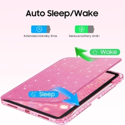 Husă Rotativă 360° Fintie pentru iPad 11 Gen (A16, 11") și iPad 10 Gen (10.9"), Suport Apple Pencil, Funcție Auto Sleep/Wake, Spate Hibrid PC+TPU, Roz cu Sclipici (Glittering Pink) - Img 2