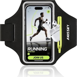Husă sport pentru braț pentru telefoane de până la 6.9 inch, compatibilă touchscreen, cu buzunar pentru căști, chei și carduri, banderolă alergare și fitness