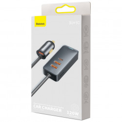 Incarcator auto Baseus Share Together cu prelungitor, 3x USB, USB-C, 120W (gri) - Img 2