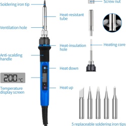 Kit Ciocan de Lipit / Pistol de Lemn / Solder 80W Typec Home cu Afișaj LCD, Temperatură Reglabilă 180-480°C, Funcție Sleep și Set Complet 6 Vârfuri - Img 6
