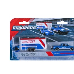 MAJORETTE TRANSPORTER SET REMORCA DE CURSE DELUXE FORD F 150 RAPTOR SI MASINUTA FORD MUSTANG GT
