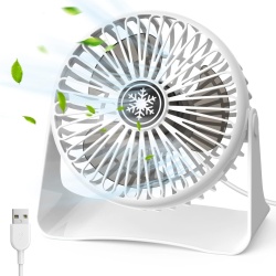 Mini Ventilator USB de Birou, 3 Trepte de Viteză, Cablu USB 1.2 m, Typec Rotație 360°, Grilaj Detașabil, Silențios, pentru Birou și Dormitor, Alb