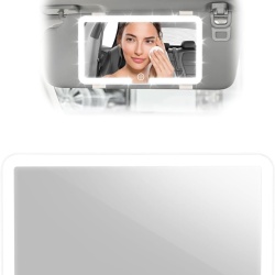 Oglindă Machiaj Auto cu Iluminare LED, 3 Moduri de Lumină, Intensitate Reglabilă, Acumulator 600 mAh, Încărcare USB-C, Albă