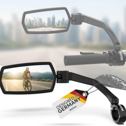 Oglindă Retrovizoare pentru Bicicletă și E-Bike Wittkop, Lentilă Convexă HD din Sticlă Veritabilă, Câmp Vizual Extins, Rotire 360° și Braț Pliabil, Montaj Universal pe Ghidon (Superior / Inferior), Carcasă Ranforsată Anti-Șoc, Negru - Img 2
