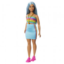 PAPUSA BARBIE FASHIONISTA CU PAR ALBASTRU PLATINAT SI TOP SPORT - Img 3