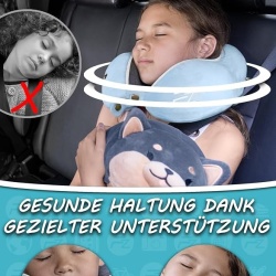 Perna de calatorie pentru copii FLOWZOOM Comfy, spuma cu memorie, husa moale detasabila si lavabila, pentru masina si avion, varsta 6+ ani, marimea M, Albastru - Img 5