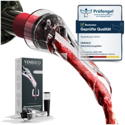 Picurător și Aerator pentru Vin, Dop Decantor cu Sistem Anti-Picurare, Fixare pe Sticlă, Negru/Transparent