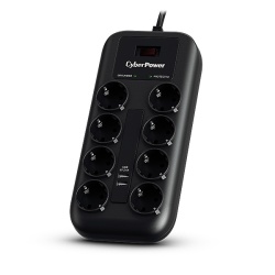 PRELUNGITOR CYBER POWER, Schuko x 8, conectare prin Schuko (T), USB x 2, cablu 1.8 m, 10 A, protectie supratensiune, negru, "P0820SUF0-DE" (timbru verde 0.18 lei)