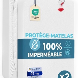 Protecție saltea impermeabilă Dreamzie, 90 x 200 cm, suprafață din bumbac moale, membrană poliuretan respirabilă, barieră antiacarieni, cu elastic de jur împrejur, Alb