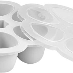 Recipient Multi-Porții din Silicon cu Capac BÉABA Maxi Porțiuni 6 x 90 ml, Formă pentru Congelare și Păstrare Hrană Bebeluși, Rezistență Termică la Cuptor și Microunde (-55°C la +210°C)