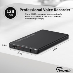 Reportofon digital Vivanir de 128 GB, timp de înregistrare lungă de 350 de ore (baterie masivă de 2500 mAh), reportofon activat vocal USB-C cu redare si reducere a zgomotului, ideal pentru conferinte interviu - Img 2