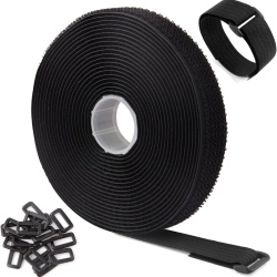 Rolă Bandă cu Arici Reutilizabilă Typec Home 5 cm x 6 m cu 30 Catarame Incluse, Debitabilă la Lungimea Dorită , Chingi Reglabile de Strângere Hook & Loop pentru Cable Management, Furtunuri, Unelte și Organizare Cabluri, Negru