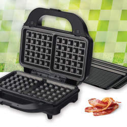 Sandwich maker Heinner SM-2H900BKS, 900 W, placi XL, 2 placi detasabile antiadezive: waffle, grill, Negru/Rosu - Img 4