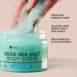 Scrub de Corp Exfoliant cu Sare de la Marea Moartă PraNaturals Mango și Kiwi 500 g, 100% Organic, Infuzat cu Uleiuri Naturale de Migdale Dulci și Grâu, Vegan, pentru Piele Catifelată și Revitalizată - Img 8