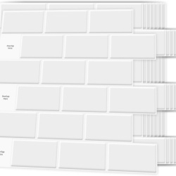 Set 10 Plăci Autoadezive Tip Faiță Art3d Alb 30 x 30 cm, Autocolant 3D de Perete Impermeabil, Rezistent la Căldură și Mucegai, Acoperire 0.8 m², pentru Bucătărie, Baie și Rulote