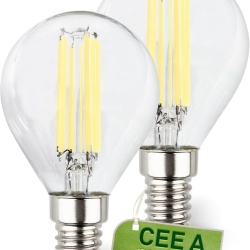 Set 2 Becuri LED Filament Briloner E14 tip Picătură (G30), Clasa Energetică A, 4W, 840 lm, Lumină Alb Cald 3000K, Durată de Viață 50.000 Ore