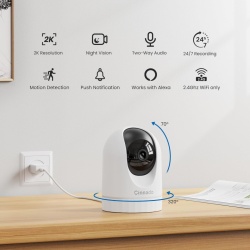 Set 2 camera de securitate interior Cinnado 2K WiFi 2.4G si audio, sirena card SD 24/7, cloud (optional), compatibil cu Alexa si Google Home - Img 6