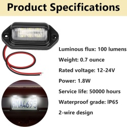 Set 2 Lămpi LED Albe pentru Numărul de Înmatriculare, 6-SMD, Impermeabile IP67, 12-24V - Img 5