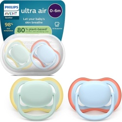 Set 2 Suzete Ortodontice Philips AVENT Ultra Start / Air (0-6 Luni), Tetină Simetrică din Silicon Moale, Fără BPA, Include Cutie de Sterilizare și Transport, SCF087/01