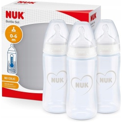 Set 3 biberoane First Choice, NUK, 300 ml, 0-6 luni, Transparent