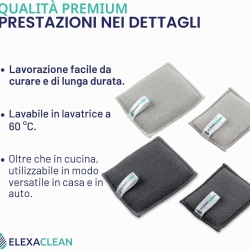 Set 3 Bureți de Vase cu Față Dublă ELEXACLEAN, 10 x 8 cm, Microfibră și Suprafață Abrazivă Anti-Zgârieturi, Lavabili la Mașină, Reutilizabili, Antracit - Img 3