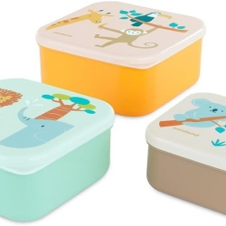 Set 3 Caserole pentru Mâncare Bebeluși și Copii Miniland (230 ml, 350 ml, 540 ml), Cutii de Prânz Fără BPA, Compatibile Mașina de Spălat Vase, Colecția Jungle