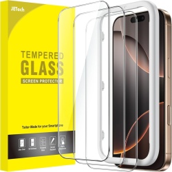 Set 3 Folii Sticlă Securizată JETech pentru iPhone 16 Pro Max 6.9", Duritate 9H, Margini Curbate 2.5D, Aplicator Inclus, Claritate HD