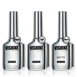 Set 3 în 1 Bază și Top Coat Vishine (3 x 16 ml): Base Coat, Top Coat Lucios No Wipe și Top Coat Mat (Matte & Shiny Finish), Compatibilitate Universală, Rezistență 28+ Zile, Formulă Sigură Soak-Off