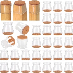 Set 32 Bucăți Protecții Silicon Picioare Scaun pentru Pardoseli cu Pâslă Integrată, Capace Rotunde Antiderapante pentru Diametru 23-32.9 mm, Transparente