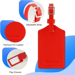 Set 4 Etichete de Bagaj din Piele Ecologică PU cu Clapetă de Confidențialitate, Curea Reglabilă cu Cataramă, Cartonaș de Date Adresă și Nume, 7 x 11.8 cm, 4 Culori (Roșu, Galben, Albastru Închis, Maro) - Img 6