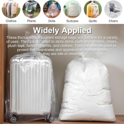 Set 4 Saci Uriași Transparenți din Plastic pentru Depozitare și Mutare Mobilier 90 x 120 cm, Pungi Mari Impermeabile și Anti-Praf din Polietilenă Rezistentă cu Coliere de Strângere (Zip Ties) Incluse, pentru Scaune, Valize, Pilote și Textile - Img 3