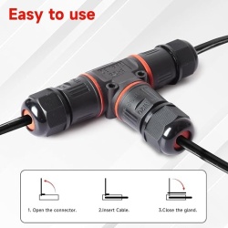 Set 5 conectori electrici etansi tip T pentru cablu exterior Ø3-12 mm, doza ramificatie impermeabila IP68 3 cai, mufa etansa pentru instalatii electrice gradina, iluminat exterior si subteran - Img 7