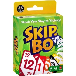 Set de Joc de Cărți Skip-Bo Mattel, Joc de Strategie și Secvențe Numerică pentru Familie și Prieteni, 2-6 Jucători, Vârsta 7+ Ani
