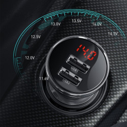 Set incarcator auto + cablu Baseus Digital Display Dual USB 4.8A 24W + 3in1 USB - UBS Type C / micro USB / Lightning 1,2m cablu (TZCCBX-0G) - Img 3