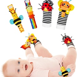 Set Jucării Educative pentru Bebeluși cu Zornăitoare de Mână și Șosete cu Sunet (Wrist Rattle Socks & Foot Finder), 0-12 Luni