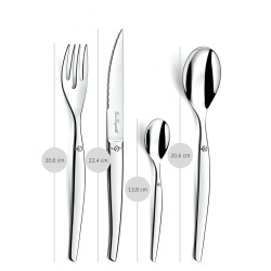 Set tacâmuri 24 piese Lou Laguiole Jet, 6 persoane, inox 18/0, grosime 2.5 mm, cuțite zimțate, finisaj lucios tip oglindă, Argintiu - Img 6