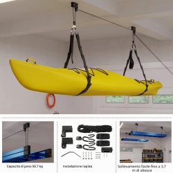 Sistem de Ridicare și Depozitare pe Tavan Rad Sportz Kayak Hoist, Suport Tip Scripete pentru Caiac, Canoe, Scări și Cutii Portbagaj, Capacitate 57 kg (125 lbs), Mecanism de Blocare Automată, pentru Garaj și Înălțimi până la 3.65 m - Img 7
