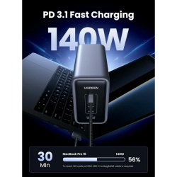 Statie de incarcare Ugreen Nexode 300W, GaN, 4x USB-C, 1x USB-A, cu cablu incarcare inclus, Gri - Img 3