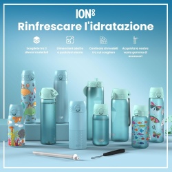 Sticlă de Apă pentru Copii ION8 350 ml, Etanșă Anti-Scurgere (Leak Proof), Capac cu Deschidere Rapidă One-Touch și Blocare de Siguranță, Mâner Integrat, Fără BPA din Recyclon®, Compatibilă cu Mașina de Spălat Vase, Model Blue Unicorns - Img 2