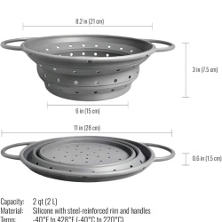 Strecurătoare Pliabilă din Silicon Alimentar Typec Home de 1.9L cu Mâner Metalic Ranforsat, Rezistentă Termic , Pliere la 1.5 cm, Scurgere Rapidă, pentru Paste, Fructe, Legume - Img 6