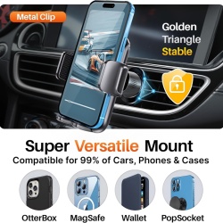 Suport Auto pentru Telefon cu Montare pe Grila de Ventilație – Versiunea Nouă 2026, Sistem de Blocare Triplu cu Cârlig Metalic, Rotație 360°, Compatibil cu Telefoane 4 – 7.5 Inch - Img 3