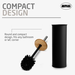Suport cu Perie de Toaletă AMIG Naturline Ø 9.5 x 38 cm, Oțel Inoxidabil și Detalii din Lemn de Bambus Natural, Design Modern Minimalist, Negru Mat - Img 7