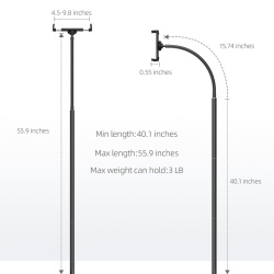 Suport de Podea Reglabil pentru Tabletă și Telefon LanPavilion, Braț Flexibil Tip Gât de Lebădă 40 cm, Rotație 360°, Bază Metalică Stabilă și Grea (1.8 kg), Compatibil 4.7–12.9 Inch, Negru - Img 4