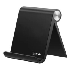 SUPORT telefon SPACER, pliabil, fixare pe birou, universal cu unghi ajustabil, dimensiuni 90 x 70 x 12mm, negru, "SPDH-FLIP-01-BK"