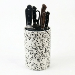 Suport Universal pentru Cuțite, Ceramic, Design Modern cu Stropi , Interior cu Peri Flexibili, 20cm, Alb/Negru - Img 2