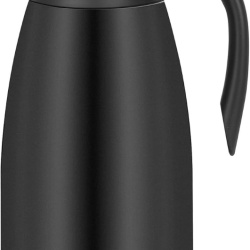 Termos cana termica pentru cafea si ceai, 2 Litri (70 oz), din inox alimentar cu pereti dubli vidati, cana izoterma mentinere cald/rece, capac cu buton de turnare, Argintiu/Negru