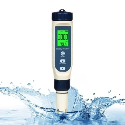 Tester digital 5 in 1 pentru apa si piscine cu electroliza de sare, masurare pH, Salinitate, TDS, EC si Temperatura, ecran LCD iluminat, pentru piscina, jacuzzi, acvariu si hidroponie