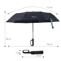 Umbrela pliabila automat Typec, intarita cu 30 de nervuri, 115 cm,maner cu catarama mare, rezistenta la vant si la apa, negru - Img 2