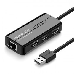 Adaptor de retea Ugreen 20264 RJ45 / USB-A 10/100Mbps HUB 3x USB-A 2.0 - negru